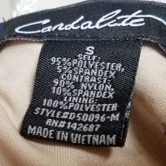 VINTAGE Candalate Navy Blue Lace Contrast Nude Sleeveless Fit & Flare Dress S - Picture 9 of 9